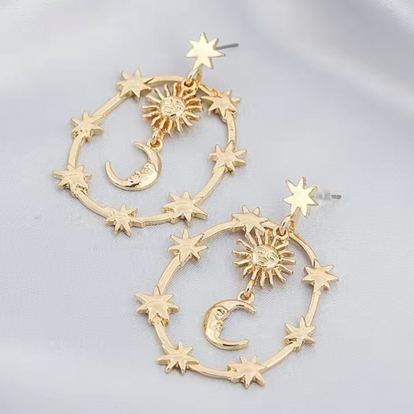 Gold Moon and Star Dangle Earrings - Picture 6 of 6